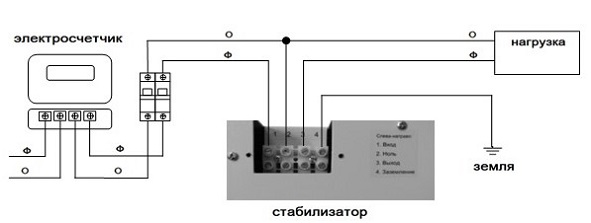 Схема подключения нормализатора Phantom VN-842 к однофазной сети